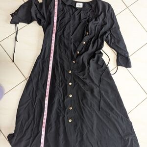 Jessica Black Long-Sleeve Button-Front Dress with Gold Buttons